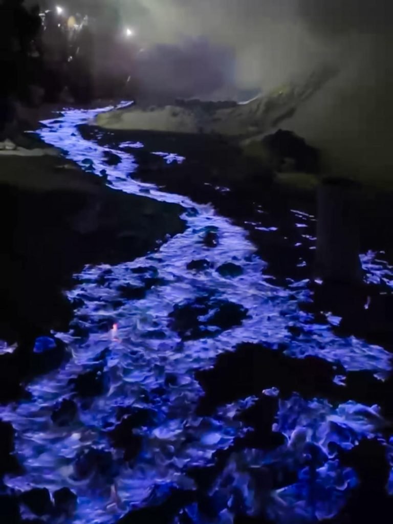 Blue Fire in Ijen Crater from chemical reaction between sulfur and oxygen